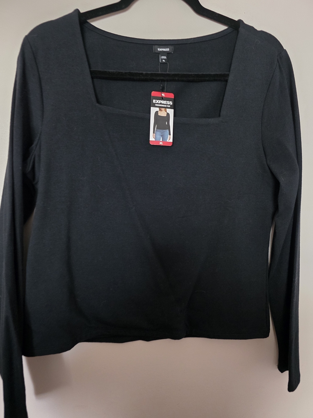 Express Black Square Neck Long Sleeve Top - Women's